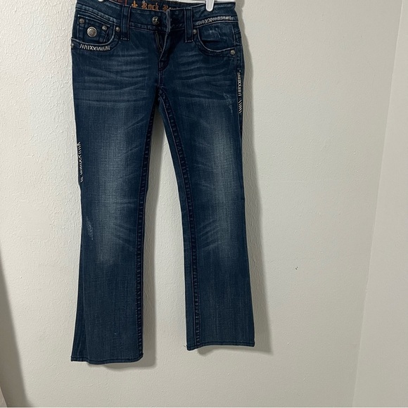 Rock Revival Jen Boot Jeans Sz 29 Faux Leather Embroidered Back Flap Pockets EUC - Picture 2 of 15